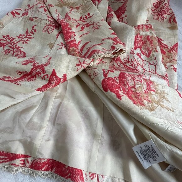 Sigrid Olsen Womens Floral 100% Linen Tunic Jacket Coat XS Red Beige Lightweight - Picture 5 of 10